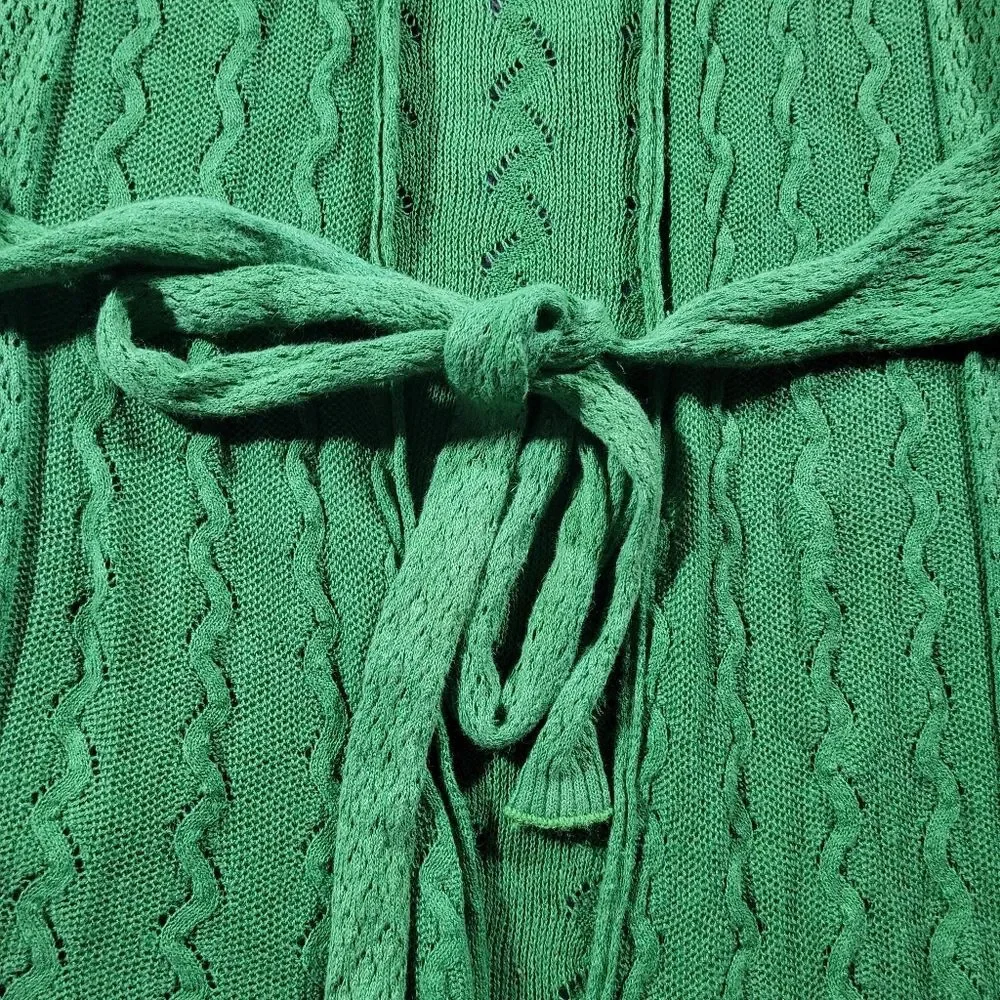 Knitted & Knotted | Green Linen Blend Tie Cardigan Bohemian Fairy Goblincore S